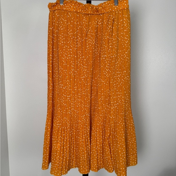 Dresses & Skirts - Mustard Polka Dot Pleated Midi Skirt | Elastic Waist | Size XL | New